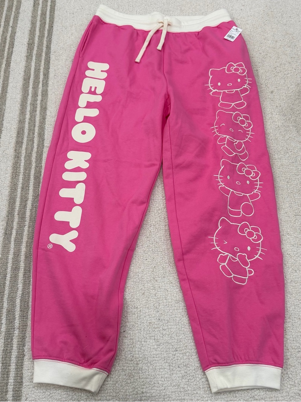 Hello Kitty Women's Pink White Graphic Logo Jogger Pants Drawstring XL